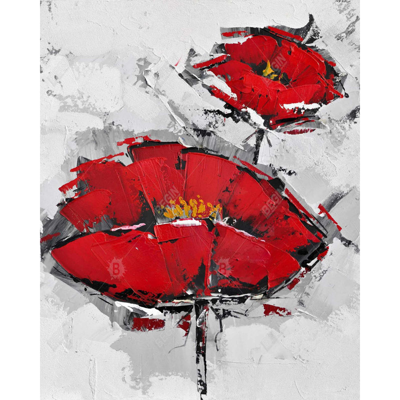 Texturized Red Poppies Print On Canvas