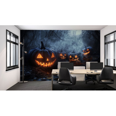 Murale Creepy Jack-O’-Lantern Path - Papier peint citrouille d'Halloween effrayant pour le bureau ou la maison
