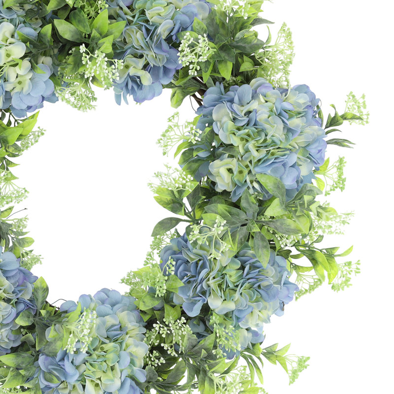 Spring Wreath with Hydrangeas and Budding Flowers
