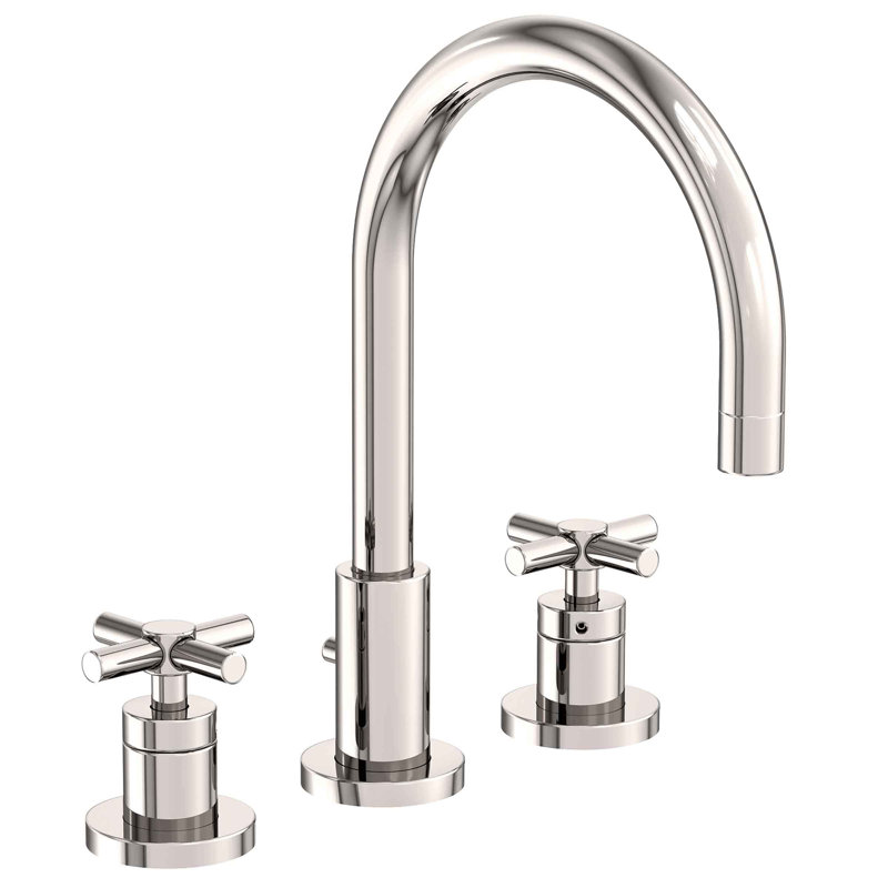 East Linear Widespread Bathroom Faucet with Drain Assembly, Polished Nickel