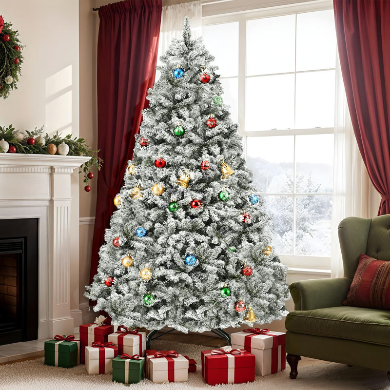 Arbre de Noël enneigé 7,5 pi avec éclairage réglable, H 7,5 pi, Oui