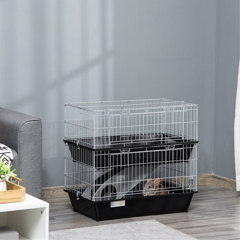 Petite cage pour animaux 2 portes et 2 portes en métal avec accessoires inclus - structure noire et plateaux fonctionnels