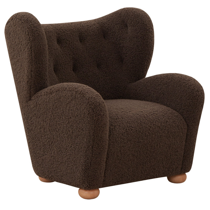 Fauteuil à oreilles Levin, Faux peau de mouton brun foncé