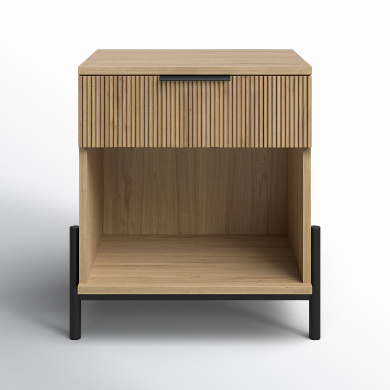 Asho 1-Drawer Nightstand with Open Cubby, Coastal Oak