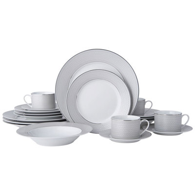 Service de table 20 pièces en porcelaine Percy Grey, service pour 4