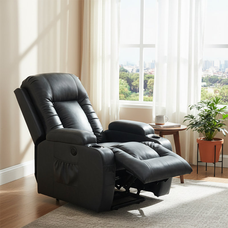 Fauteuil inclinable électrique avec base relevable et fonction de massage chauffant, Marron foncé