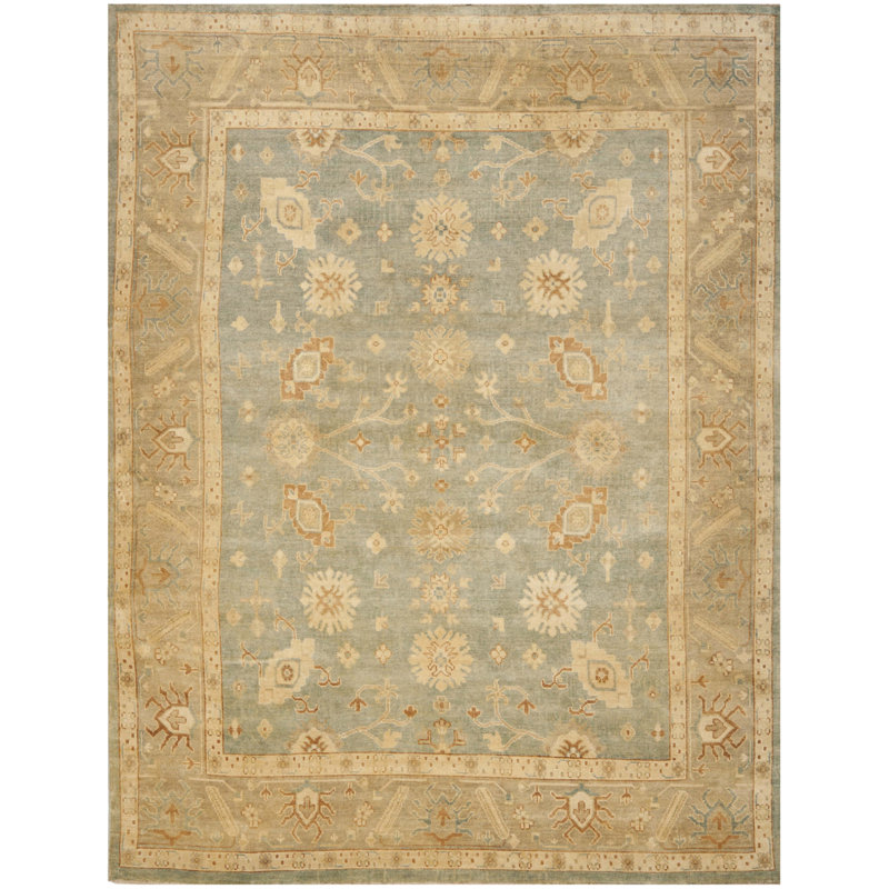 Elysian Light Blue Hand-Knotted Wool 9' x 12' Rectangular Rug