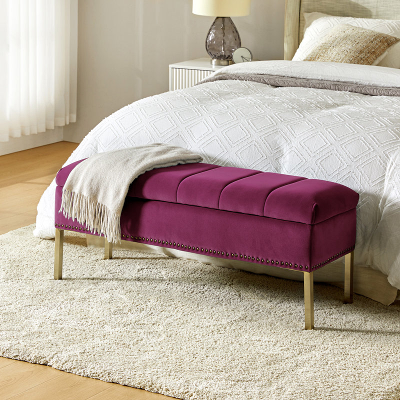 Baily 46.5'' W Modern Velvet Storage Bench, Fuchsia