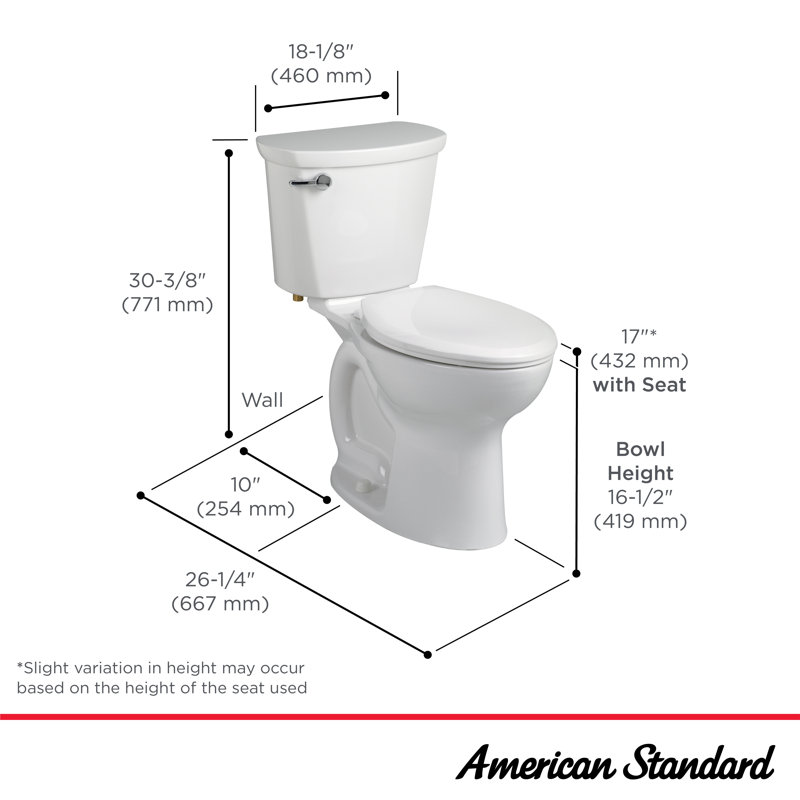 American Standard Cadet 1.6 GPF Round 16.5 Comfort Height Chair Height Floor Mounted Toilet, White