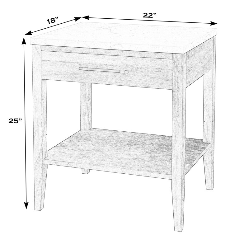 Mayfair 1 Drawer Wood and Marble Nightstand, Natural/Ivory