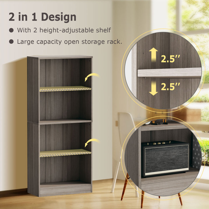 Jalacia Bookcase, (4 Shelves) 55" H x 24" W x 9" D, Platinum Grey