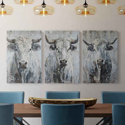 Bovine Study Series XLIII -Set Of 3 Gallery Wrapped Canvas -Ready to Hang