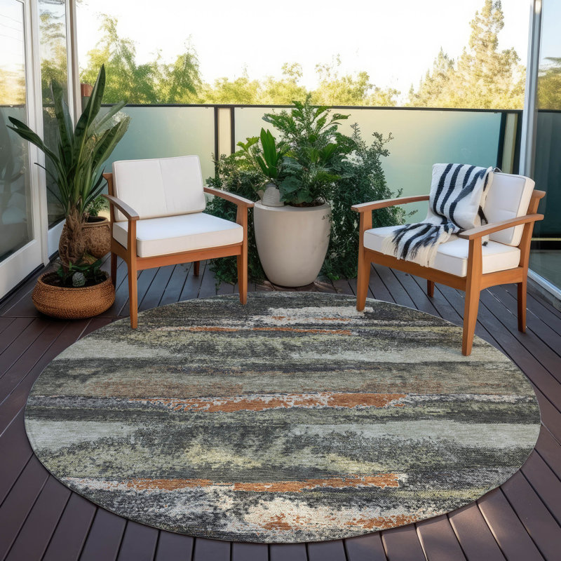 Aleighna Area Rug with Non-Slip Backing, Round 8'