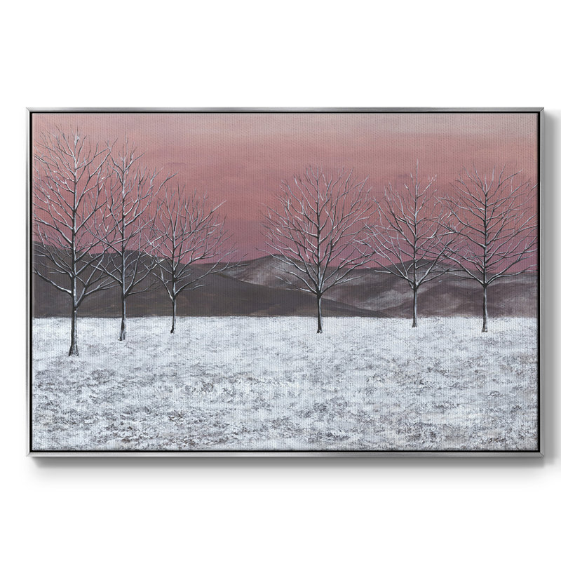 «Sunset Snowfall I», peinture sur toile encadrée, H 27 po x l 41 po x P 2 po, Encadrement argenté