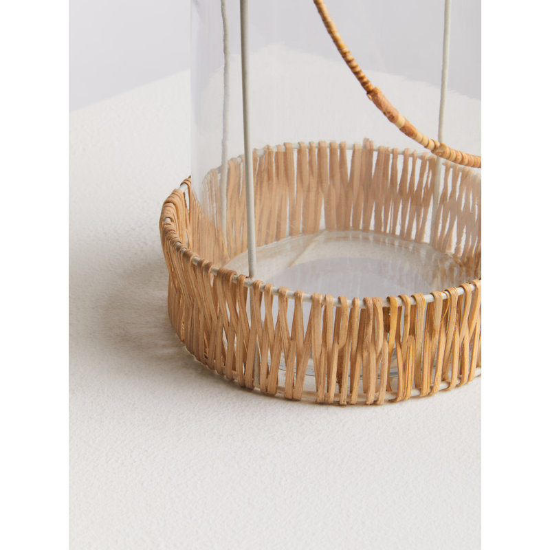 Wicker Tabletop Lantern, 21cm H x 14cm W x 14cm D