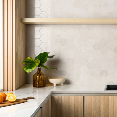 Vanilla White 12 In. X 12 In. Hexagon Polished Marble Mosaic Floor And Wall Tile (8 Sq. Ft. / Case)