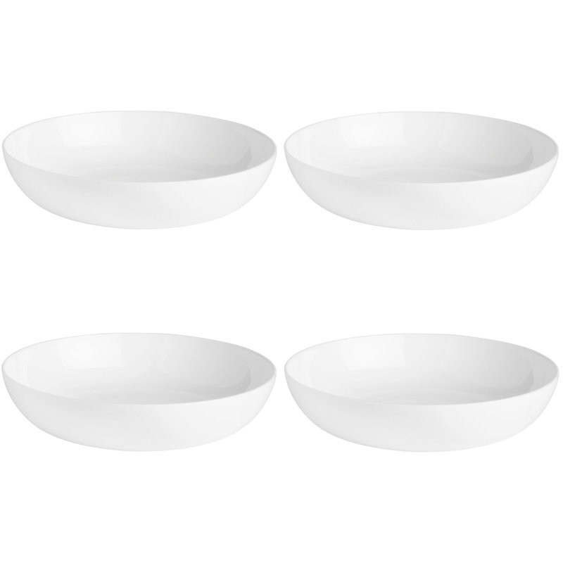 Minimalist White Ceramic Pasta and Salad Bowl Set of Four