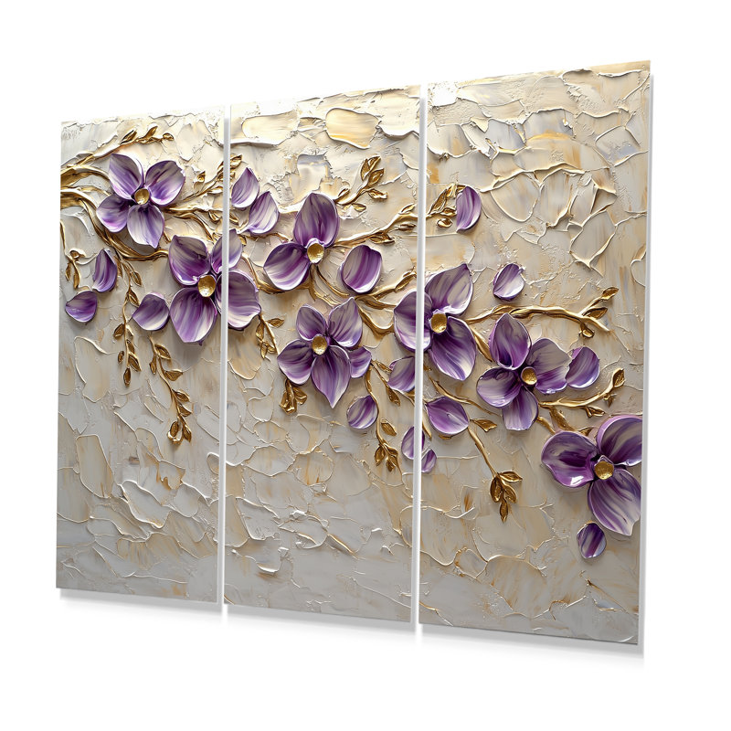Ensemble de salon mauve lilas mauves et fleurs dorées Melody I, Métal métal, H 28 po x l 36 po x P 1 po