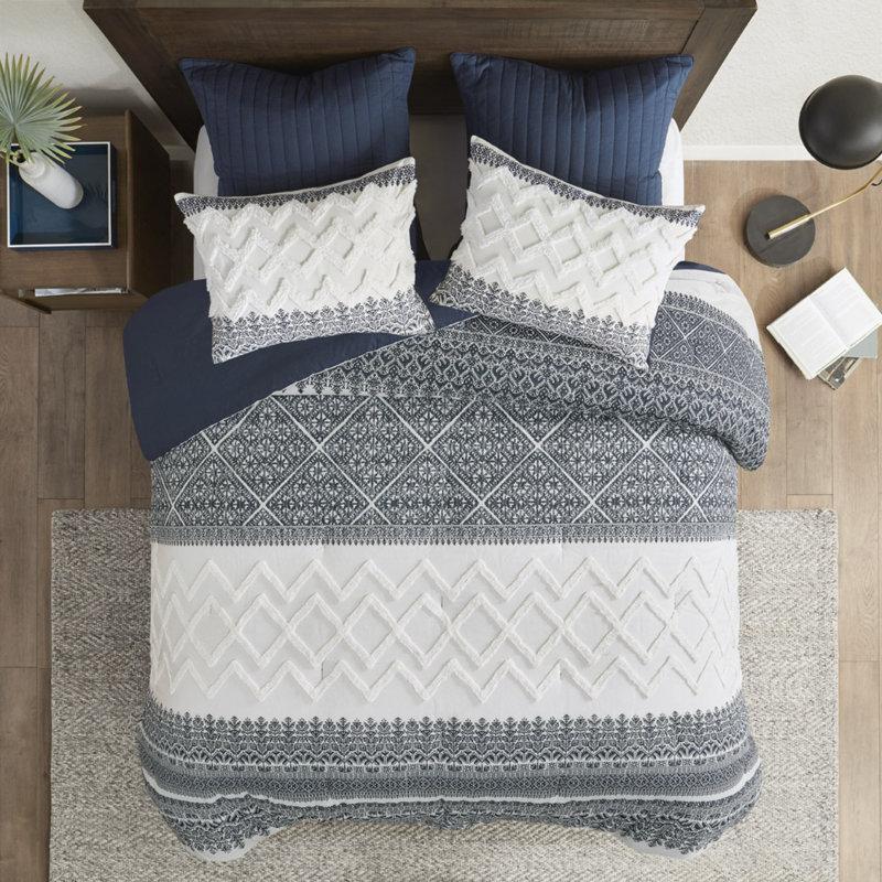 Ensemble d'édredon en coton à chevrons bleu marine