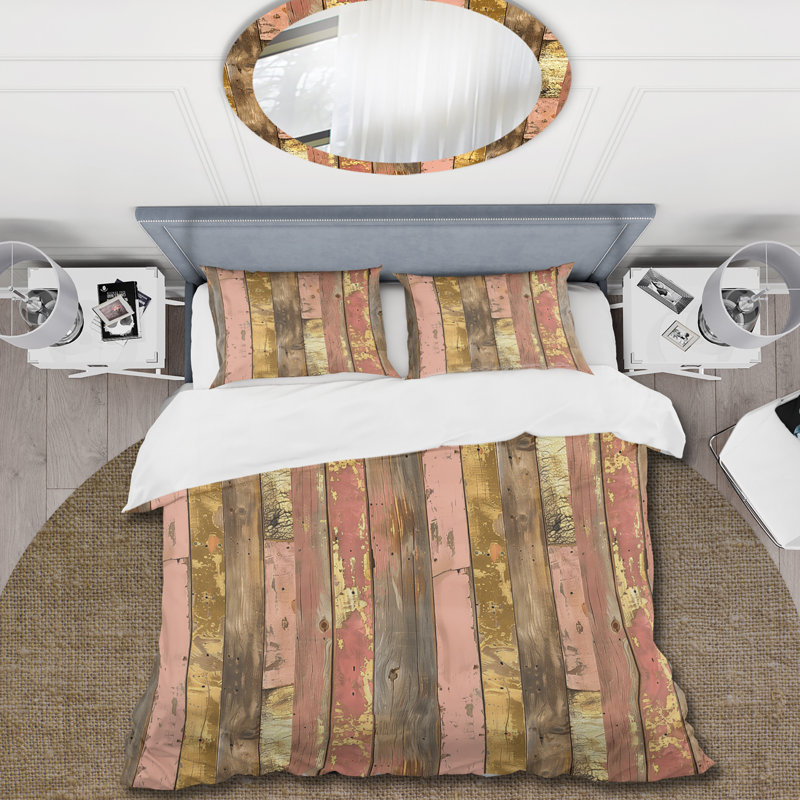 Ensemble de housse de couette Country Blush Brown and Gold Wood Plank III - Country