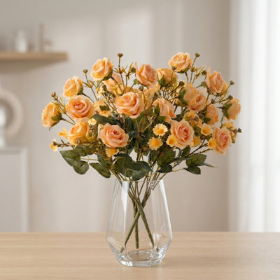 Bouquet de roses artificielles pour l'extérieur 3 paquets de roses avec marguerites artificielles résistantes aux rayons UV pour la maison intérieur extérieur jardin fenêtre fenêtre balcon