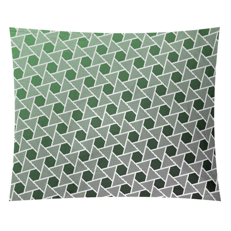 Tapisserie murale hexagonales et triangles, H 68 po x l 80 po, Noir / Vert