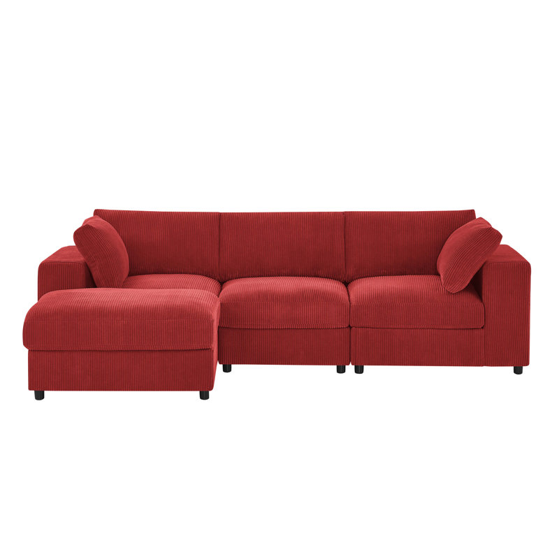 Beglobe Corduroy Upholstered Modular Sectional, Red Corduroy