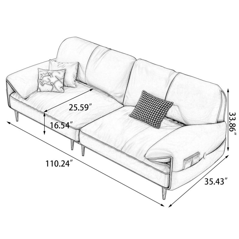 Genuine Leather Modular Sofa cushion couch, 33.86" H x 110.24" W x 35.43" D, Brown
