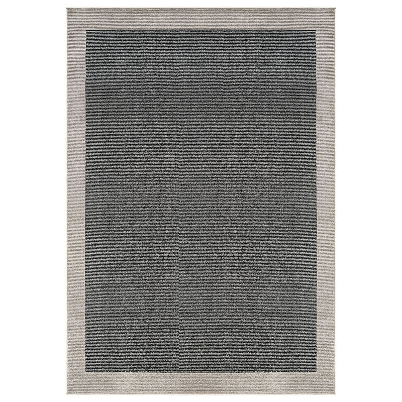 Modern Geometric Area Rug Bordered Contemporary Design, Rectangle 7'10" x 10', Black