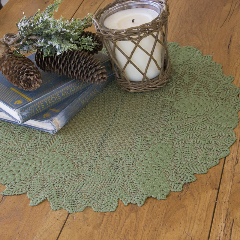 Diop Polyester Floral Round Doily, Green