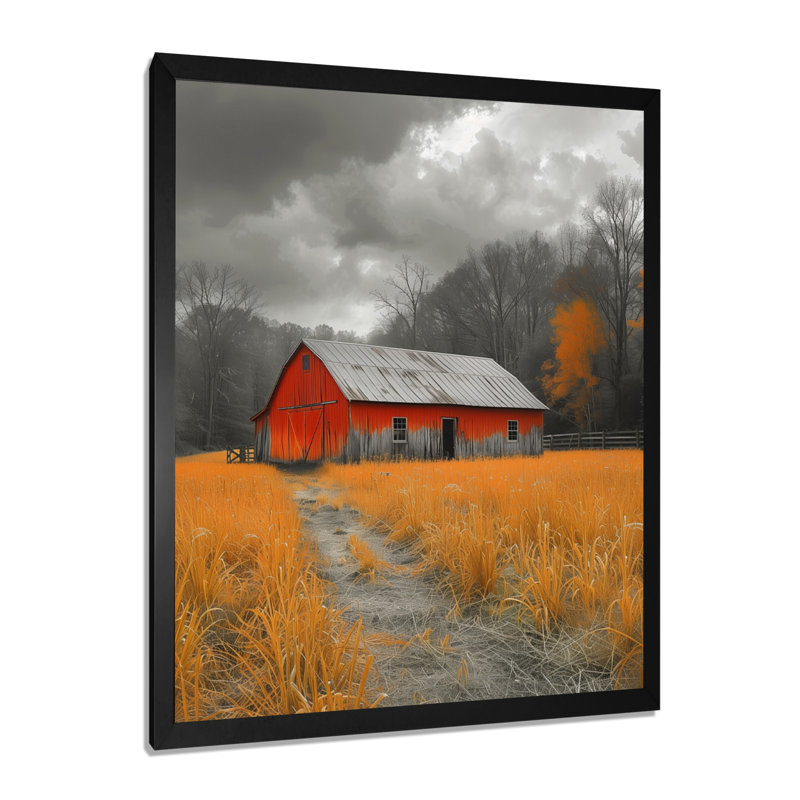 Red Autumn Barn - Havre historique - décoration murale grange, Toile encadrée noire simple, H 20 po x l 12 po x P 1 po