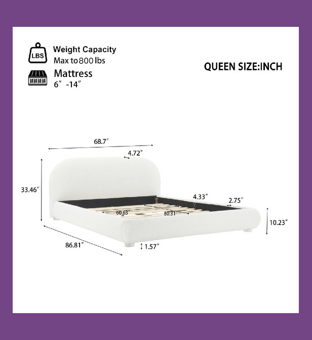 Grand lit plateforme en velours de luxe avec tête de lit courbée, Queen, Green