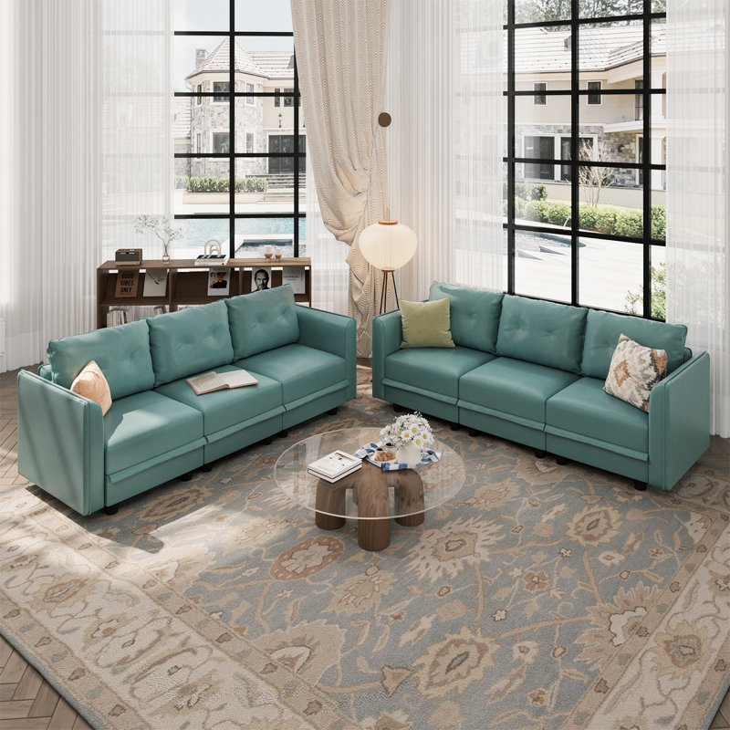 Canapé modulaire modulaire 2 pièces Zendajas, Mélange de polyester vert sarcelle
