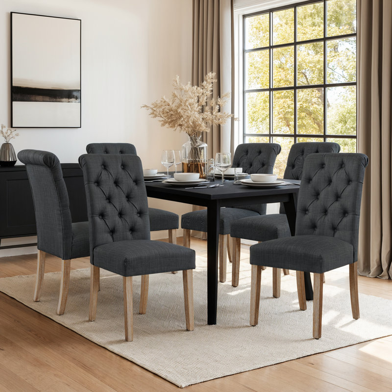 Linen Upholstered Dining Parsons Chairs (Set Of 6), 6, Dark Gray