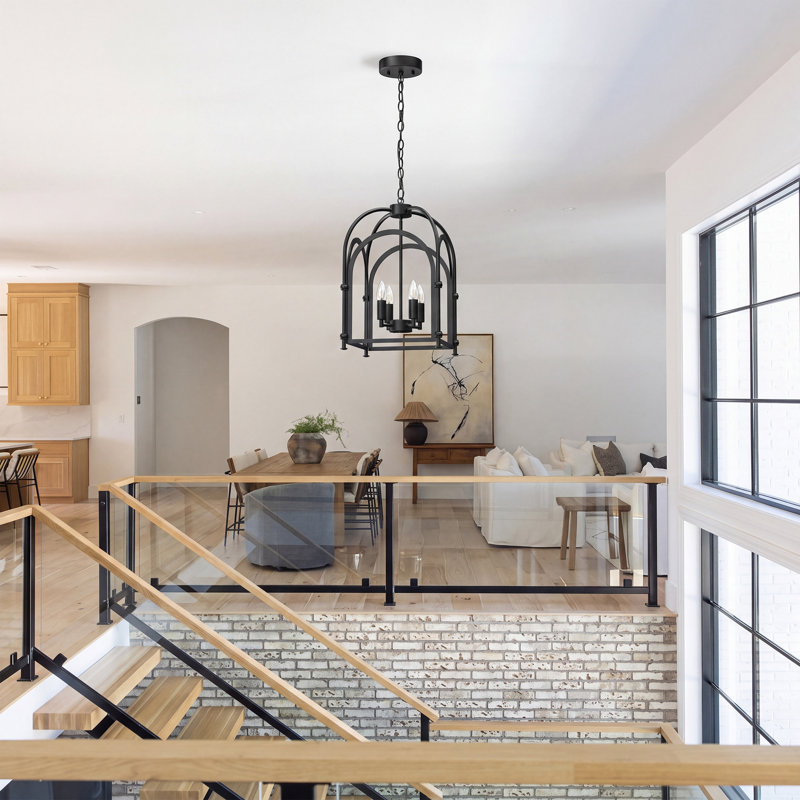 Four-Light Metal Birdcage-Style Pendant Lamp