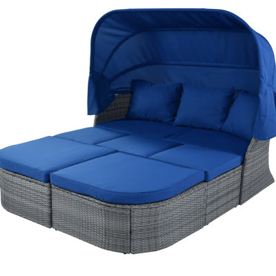 Stylish Outdoor Furniture: Sunbed With Detachable Canopy And Soft Cushions Patio Daybed Adjustable Spacious Design - Relaxation Comfortable Cushions, Materials