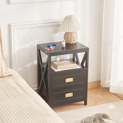 Fully Assembled Nightstand With Built-In Charging Station, USB Ports And Outlets, Multi-Functional Side Table For Bedroom Or Living Room