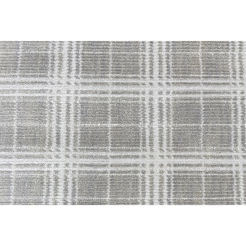 Hand Knotted Plaid Area Rug in Gray/White, Rectangle 8' x 10'