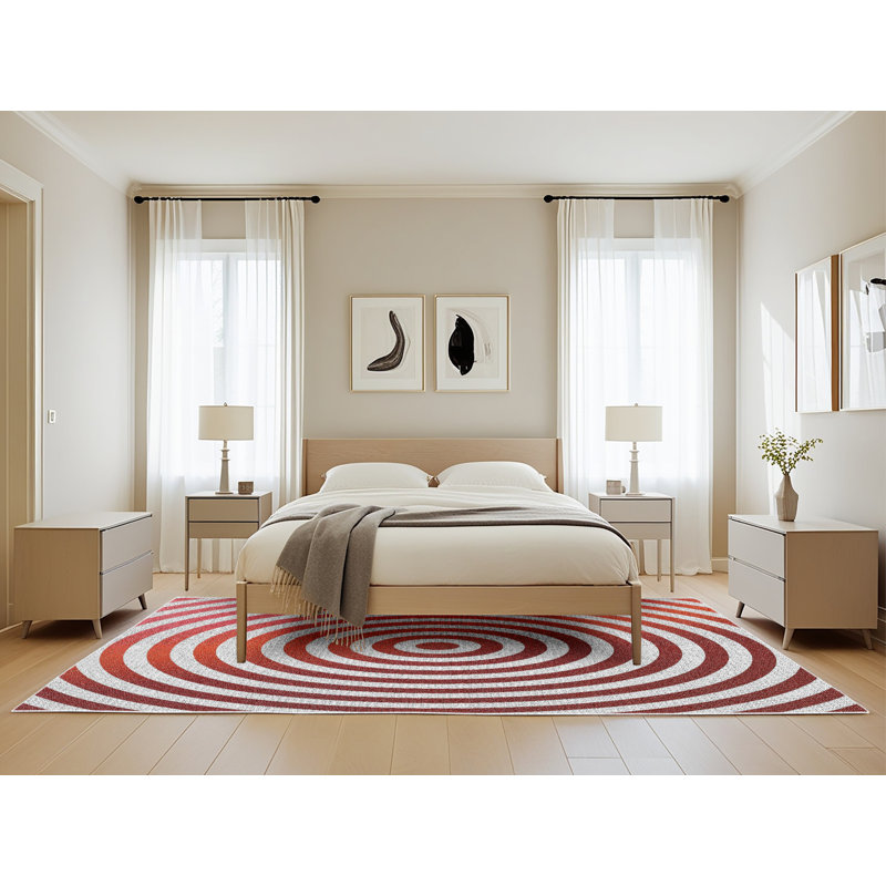 Tapis orange/zone blanche à motif, Rectangle 5 pi x 8 pi