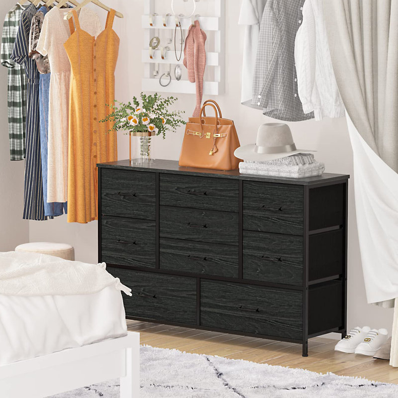 Iron 45'' W 9 - Drawer Dresser, Black Oak
