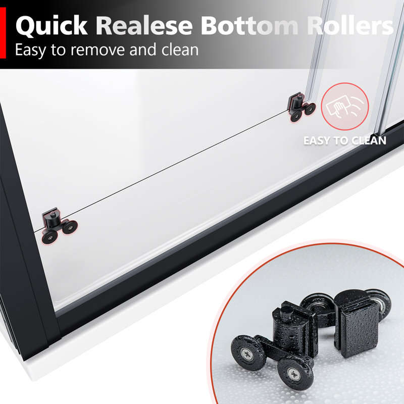 185*120*0.6cm, Safe and Easy-To-Clean Sliding Shower Enclosure with Side Panels, Black