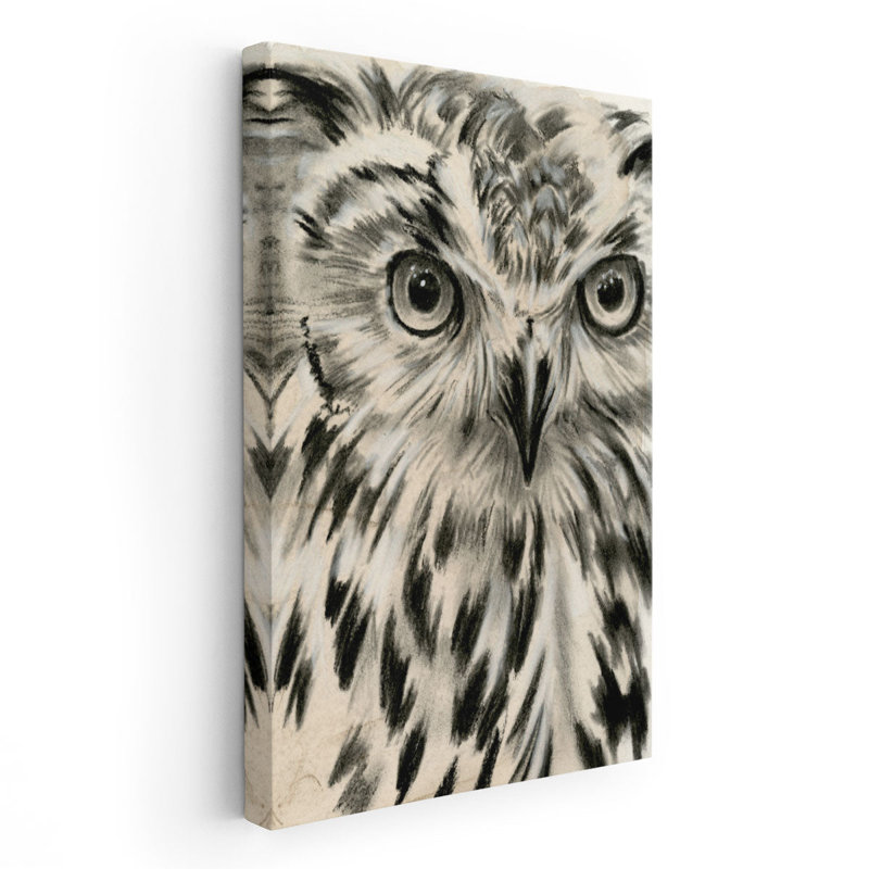 «Charcoal Owl I», reproduction d'art sur toile, H 36 po x l 24 po