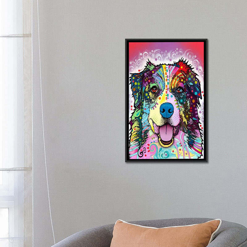 «Australian Shepherd» par Dean Russo, reproduction sur toile tendue sur châssis, H 26 po x l 18 po x P 1,5 po, Cadre noir