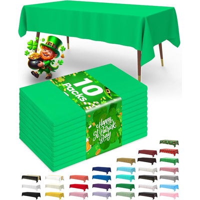 Plastic Table Cloth Disposable 10 Pack, 54 x 108 Inch Table Cloths, St Patricks Day, Christmas Decorations, Tablecloths, Rectangle, Forest, Plastic Cover, Leakproof & Sturdy, Green