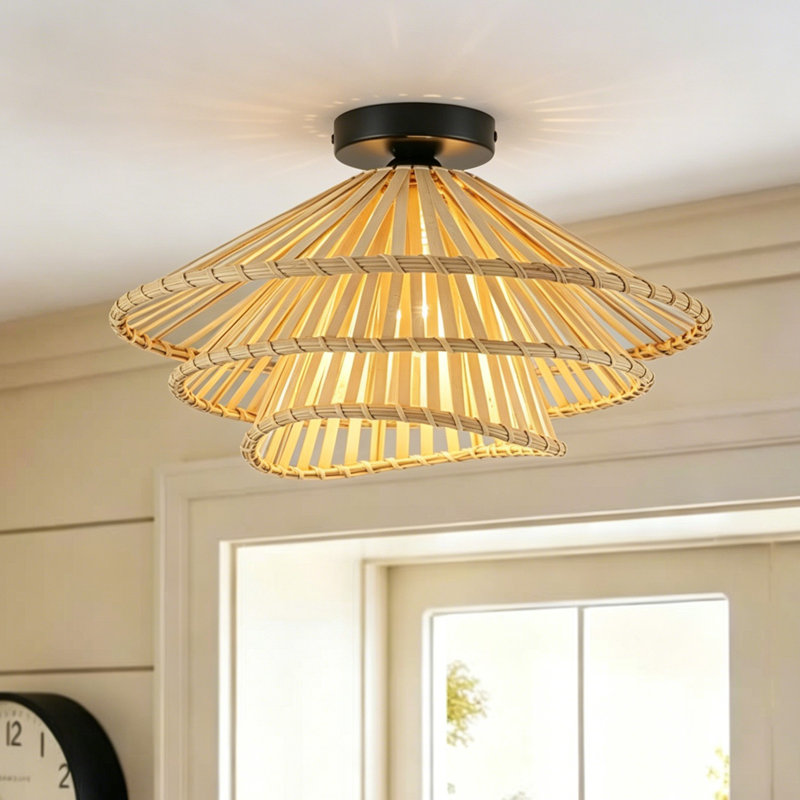 Plafonnier semi-encastré en rotin 1 lumière