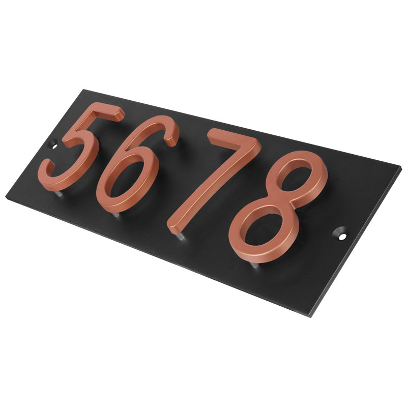 Plaque d'adresse horizontale flottante en aluminium Royal Shade - 4 chiffres personnalisés, Noir, Noir, Oui