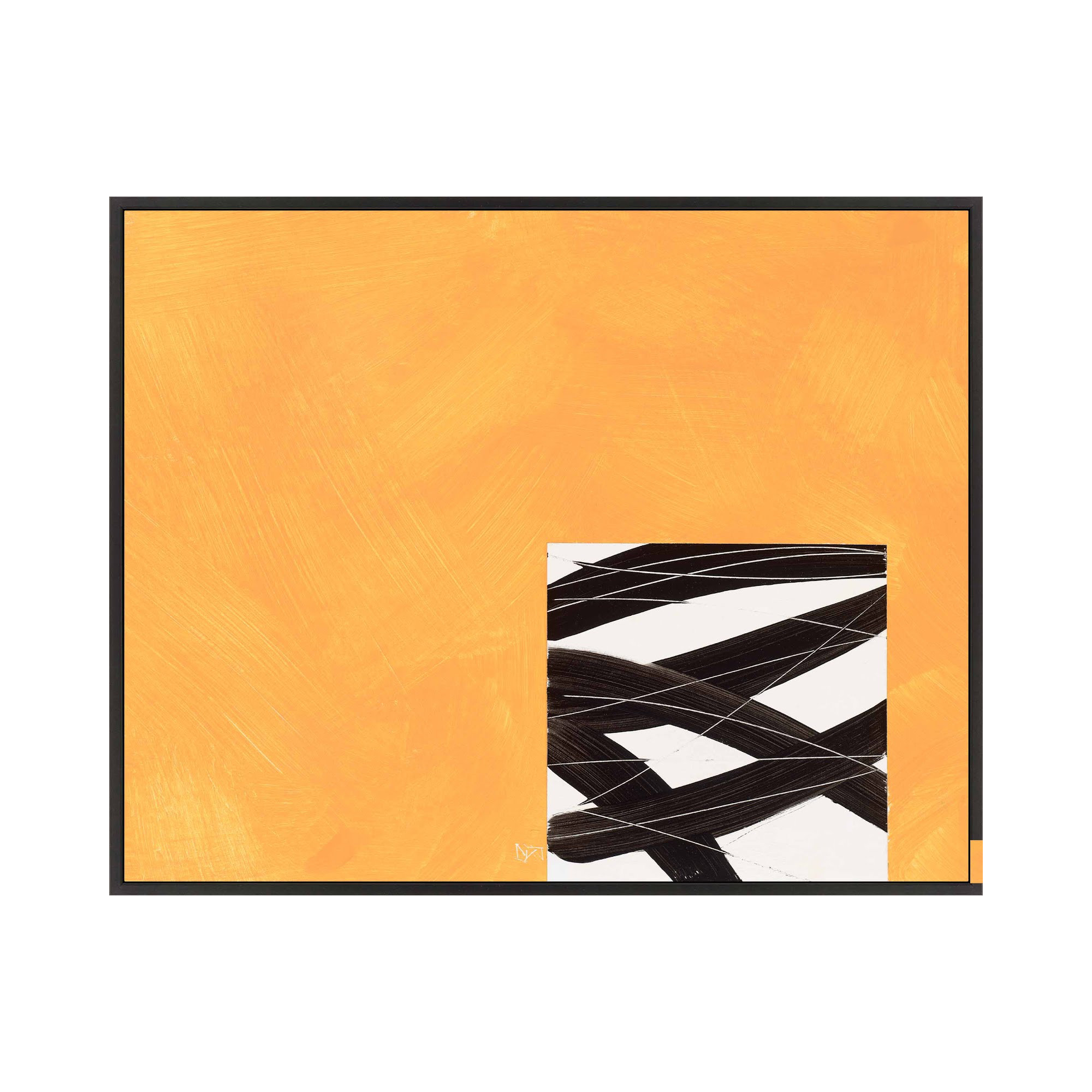 Composition With Yellow 2 by Robert Kamnatnik, 21" H x 30" W x 1.38" D, Black Framed Canvas