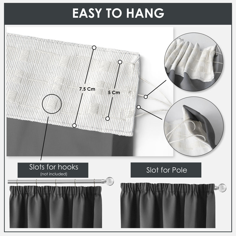 Cali Pencil Pleat Blackout Curtains, 114cm Width x 213cm Drop, Charcoal Grey