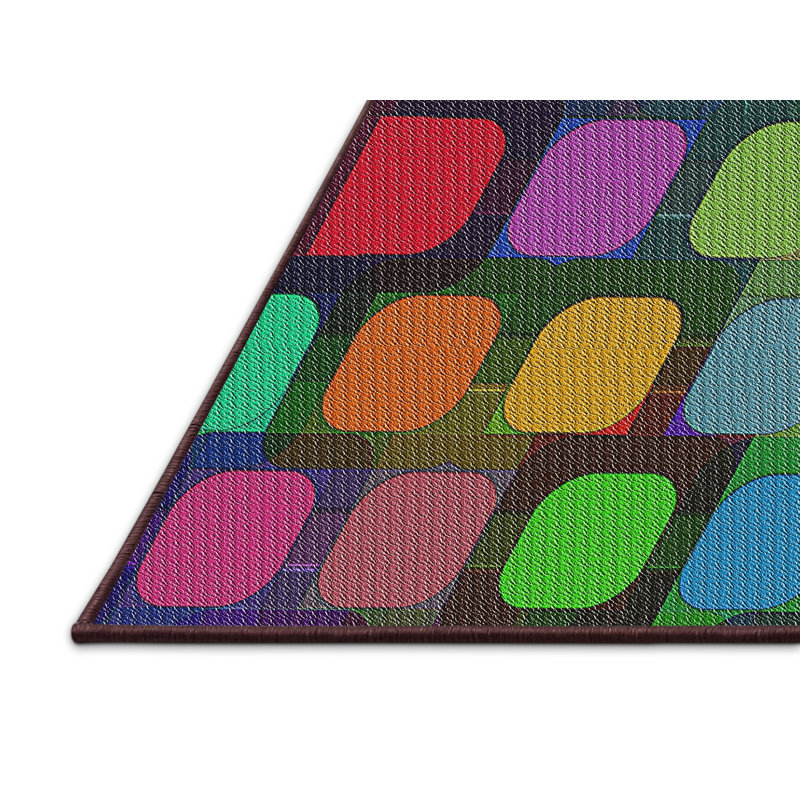 Tapis jaune/bleu/rouge tissé à la machine, Tapis de couloir 2 pi x 5 pi