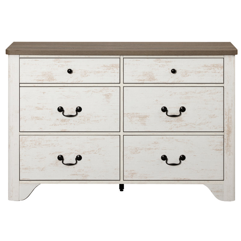 Commode décorative 6 tiroirs. Commode double en bois 47,2 po, Blanc
